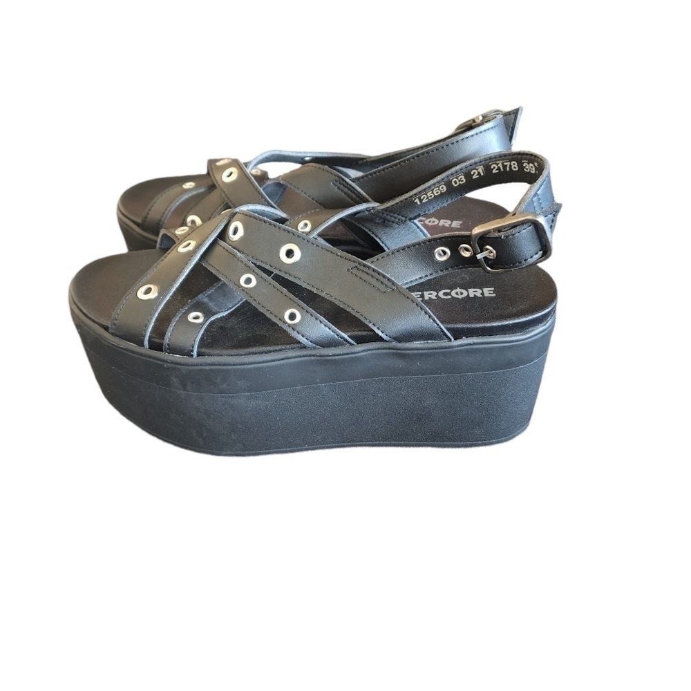 Altercore Nitta Vegan black Eyelet Strappy platform Sandals